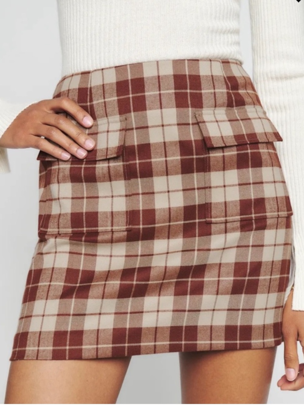 Reformation Janis Mini Skirt- Brown Plaid - Size 4